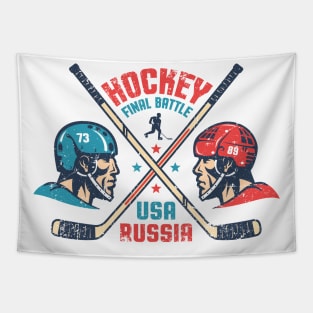 Retro poster for the final hockey match between Russia and the United States Tapestry