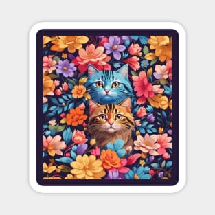 Cute Cats in Flowers - A Purrfect Design Magnet