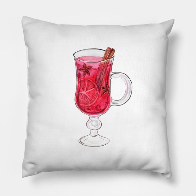 Mulled wine glass Pillow by DreamLoudArt