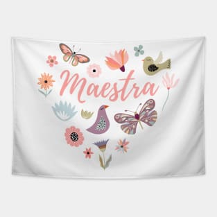 Maestra - Teacher - flower heart design Tapestry