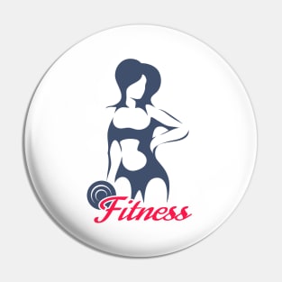 Fitness Emblem or Logo Design Athletic Woman Holding Weight Pin