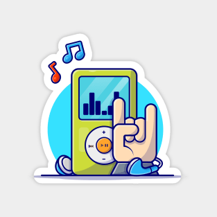 Ipod Digital Audio Music Player with Hand Rock and Music Cartoon Vector Icon Illustration Magnet