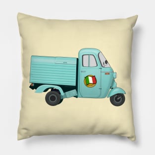 Vintage Cyan Italian Motorized Rikshaw with Italian Flag Sticker on the Door Pillow