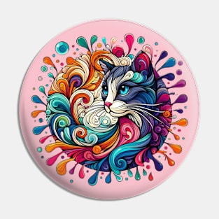 Colorful cat splash Pin