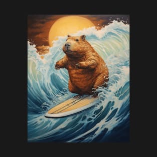 The Great Wave of Capybara Funny T-Shirt