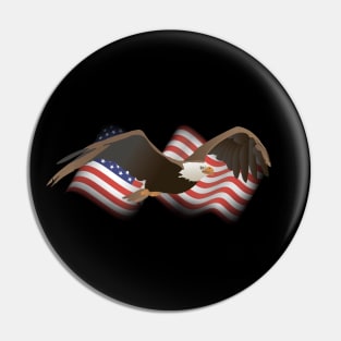 Flying Bald Eagle with American Flag Pin