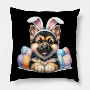 Puppy German Shepherd Bunny Ears Easter Eggs Happy Easter Pillow