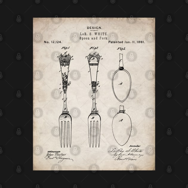 Kitchen Fork Spoon Patent - Chef Cook Farmhouse Decor Art - Antique by patentpress