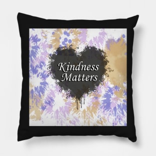 Inspirational Quote KINDNESS MATTERS Heart Black & Purple Splatter Graphic Art Designed Gifts Pillow