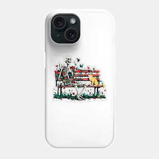 Curious Cat with bench floral bench skeleton Phone Case