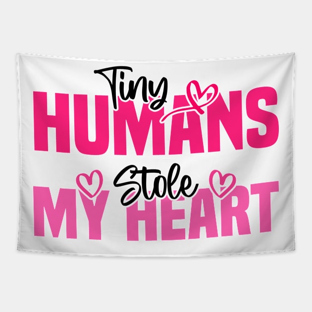 Tiny Humans Stole My Heart - Heartwarming Valentine's Day Tapestry by BenTee