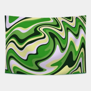 Colorful Liquid Warp Abstract Swirl - Green and Yellow Tapestry
