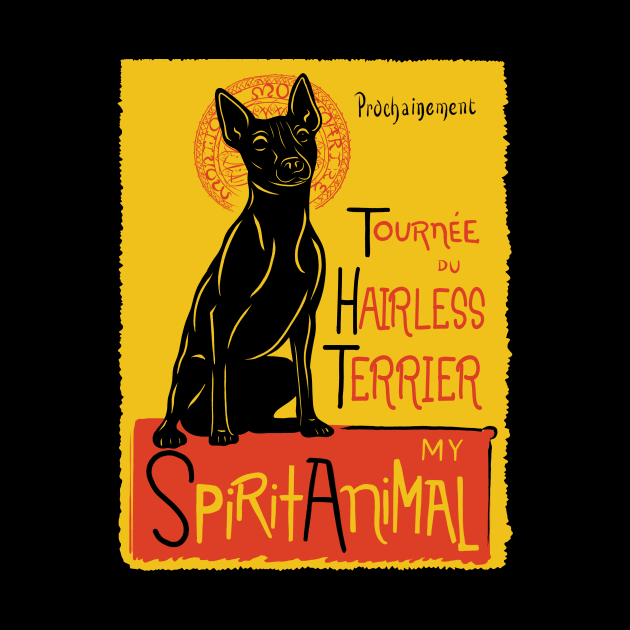 Funny American Hairless Terrier Cute Dog Chat Noir Mashup Art by Get Hopped Apparel