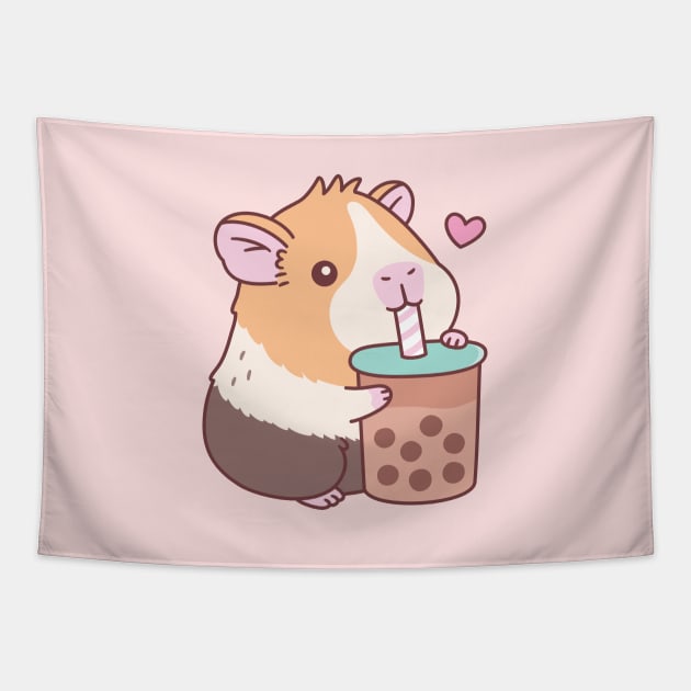 Cute Guinea Pig Loves Drinking Bubble Tea Tapestry by rustydoodle