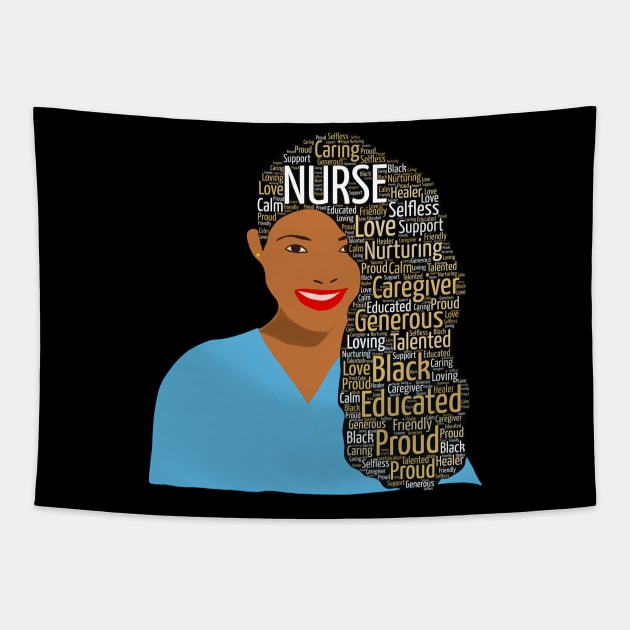 Black Nurse Words in Afro Hair Tapestry by blackartmattersshop