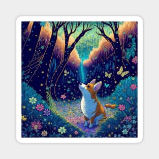 Corgi in a Magical Forest Surrounded by Butterflies Magnet