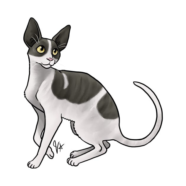 Cat - Cornish Rex - Black and White by Jen's Dogs Custom Gifts and Designs