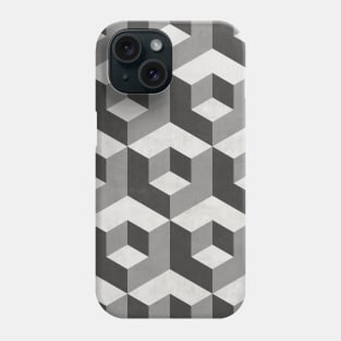 Geometric Cube Pattern 2 - Shades of Grey Phone Case