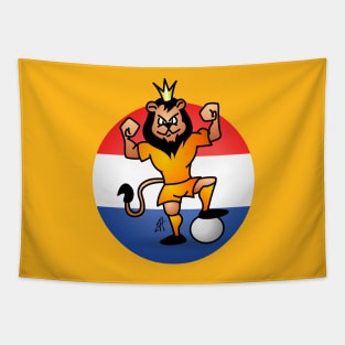 Orange soccer lion Tapestry