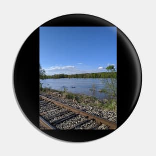 Railroad Tracks by the River Pin