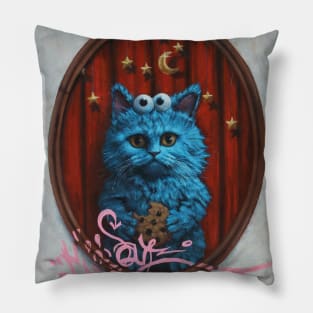 Cookie Monster Kitty. Blue Cat Googly Eyes Adorable Soul. Cat Monster. My Soul. moon and stars Pillow