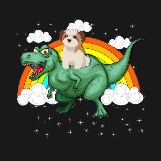 T Rex Dinosaur Riding Maltese Dog by LaurieAndrew