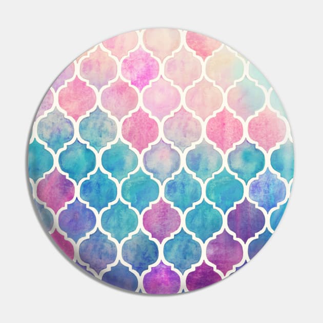 Rainbow Pastel Watercolor Moroccan Pattern Pin by micklyn