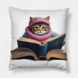 cute Cat Read A Book Pillow