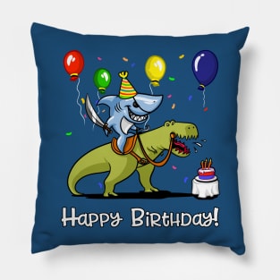 Birthday Shark Riding Dinosaur Pillow