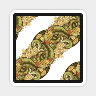 Paisley Print with Vintage Floral Motifs, Striped Diagonal Composition Magnet