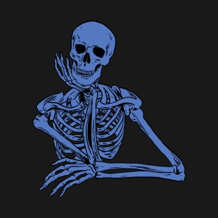 Blue Skeleton Holding Chin T-Shirt