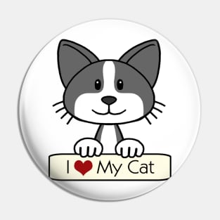 Black and White Cat - I Love My Cat Pin