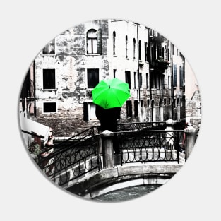 Green Umbrella in Venice Pin