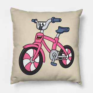 Cute pink kids bicycle cartoon illustration Pillow