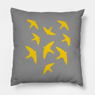 Yellow Mustard Swallow Birds in Flight Pillow