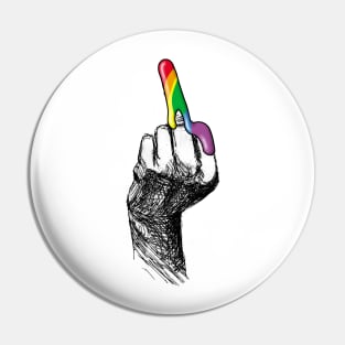 Middle finger covered in rainbow slime Pin