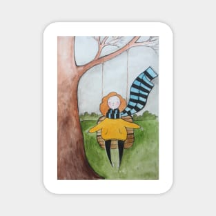 Girl on a swing in autumn Magnet