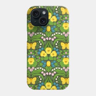 Dollhouse garden, Yellow pansies, birds and butterflies Phone Case