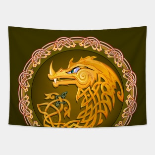 Gold Celtic dragon Tapestry