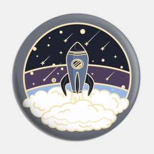 Vintage styled spaceship launch in purple Pin