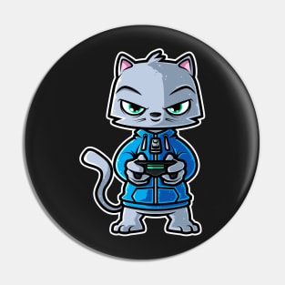 Video Games Nerd Kitten Cat Gaming - Gamer Gift print Pin