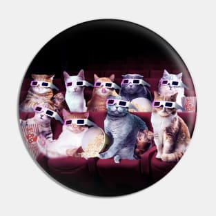 Cats With 3D Glasses Watching 3D Film Pin