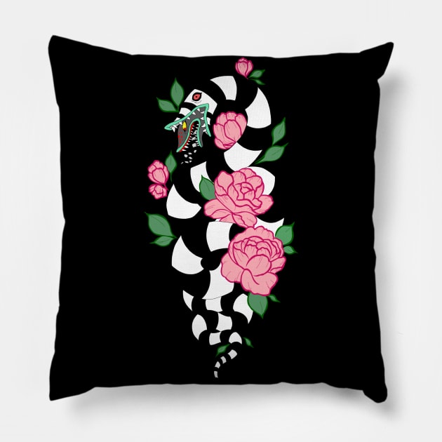 Beetlejuice Sandworm Floral Pillow by mightbelucifer