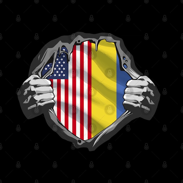 Two Hands Ripping Usa and Ukraine Flags Heritage Roots by BramCrye