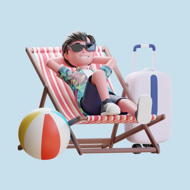 3D Summer Male Enjoy Vacation Laying on a Beach by Protshirtdesign