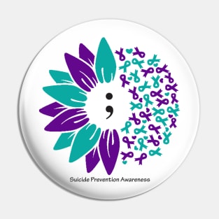 Suicide prevention semicolon flower, black type Pin