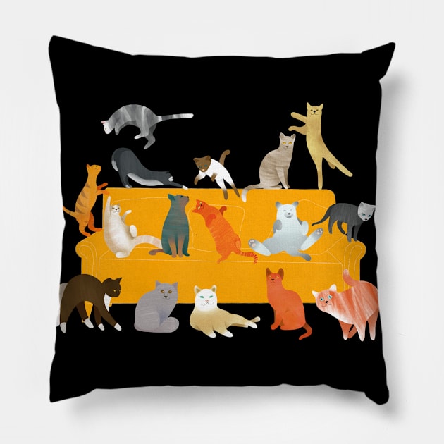 Cute Cats on the Couch Pillow by DrawingEggen