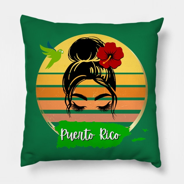 Vintage sunset Puertorican girl Pillow by Don’t Care Co