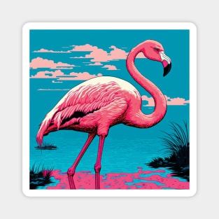 Flamingo in a Lake against Azure Sly with Pink Clouds Magnet