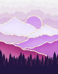 Pink purple mountain Magnet